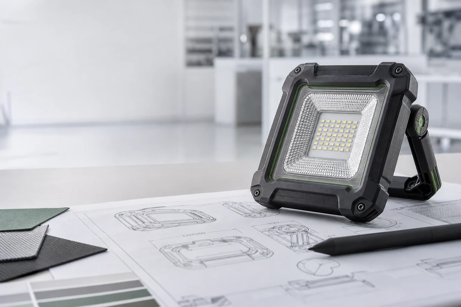 Custom branded work light and packaging